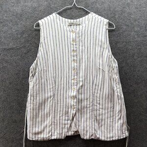 Abercrombie & Fitch Mara Linen Blend Vest Womens L White Blue Striped Sleeveless